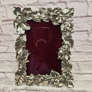 Vtg Arthur Court Magnolia Aluminum Hollowware Picture Frame 6x4 Velvet Backing